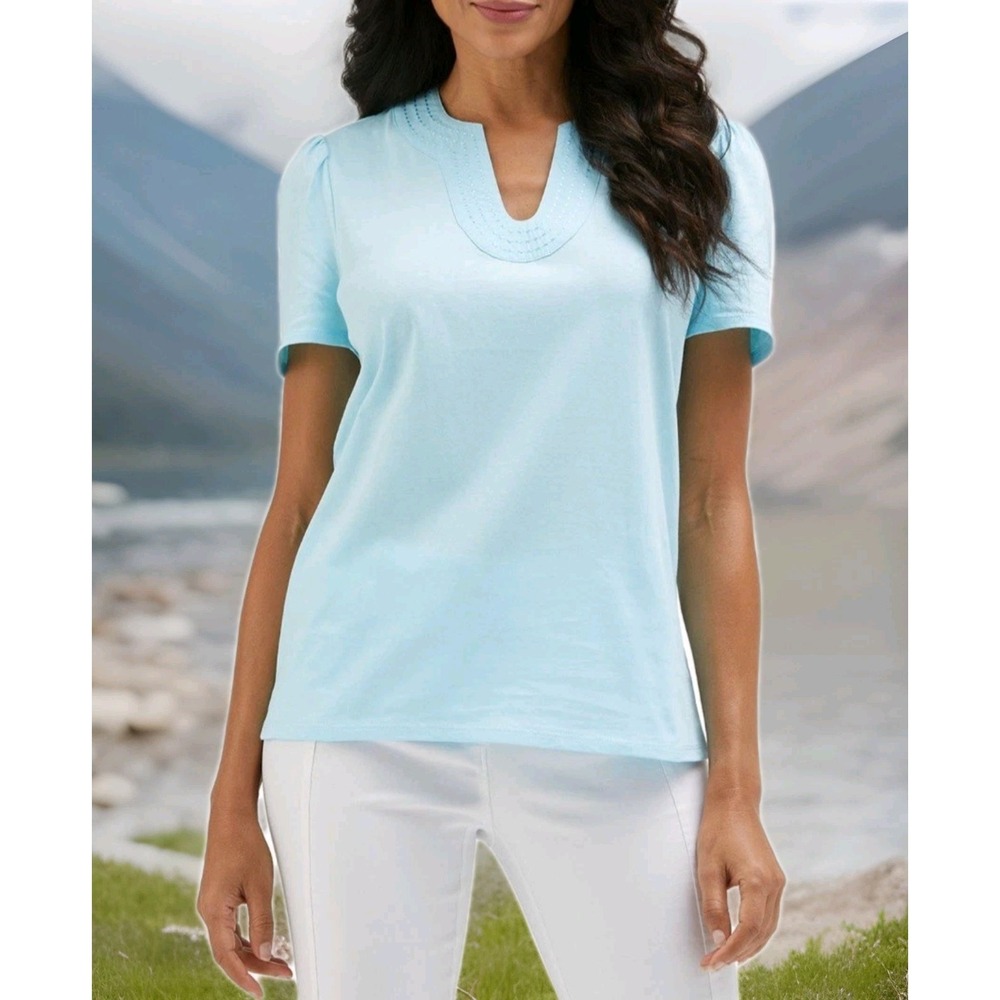 Rafaella‎ Women's Short Sleeve V-Neck Top SIZE: MEDIUM NWT
